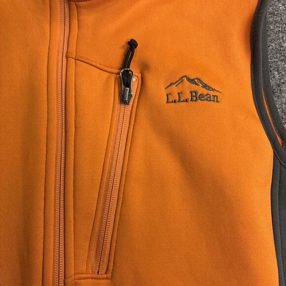 LL Bean Men's Medium Orange/Gray Fleece Lined Vest Pockets Logo Outdoor Hike - Picture 2 of 6
